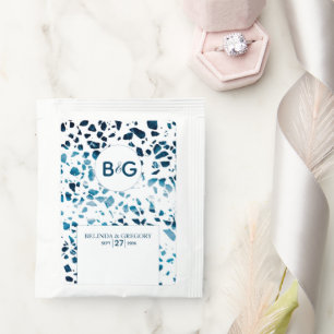 Modern Abstract Terrazzo Mosaic Blue Wedding Tea Bag Drink Mix