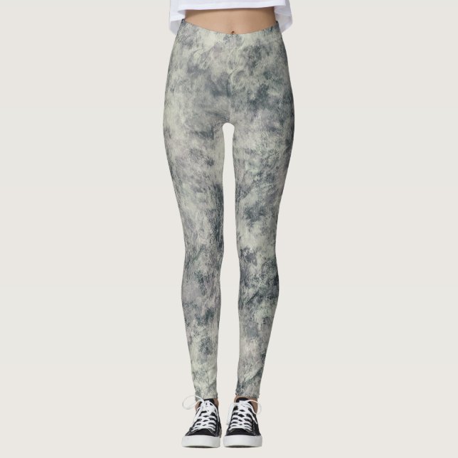 Modern Abstract Textured Grey Lavender Sage Green Leggings (Front)