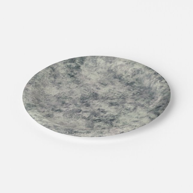Modern Abstract Textured Grey Lavender Sage Green Paper Plates (Angled)