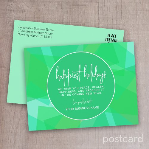 Modern Abstract Transparent Color Green _ Happiest Holiday Postcard