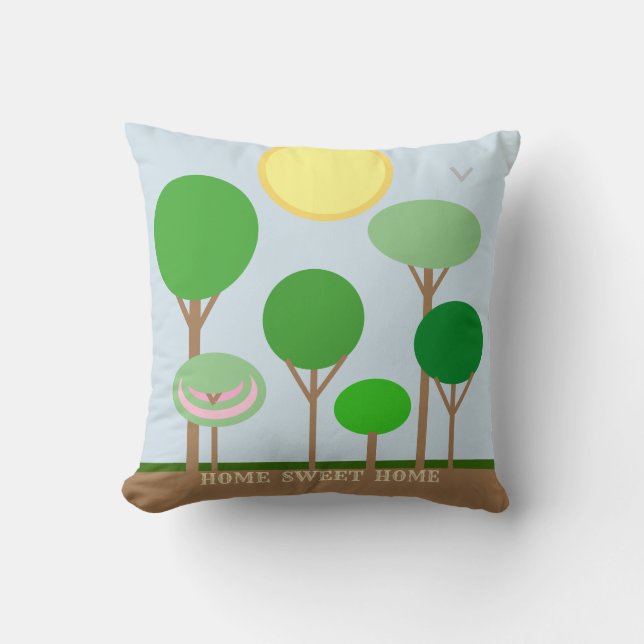 Modern Abstract Tree Landscape on Light Blue Throw Pillow (Front)