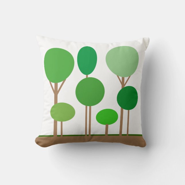 Modern Abstract Trees on White Throw Pillow (Front)