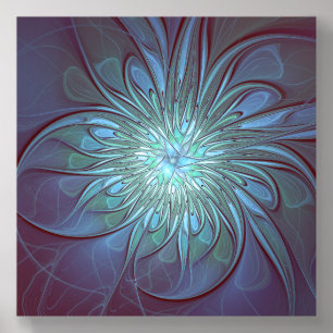 Modern Abstract Trendy Blue Flower Fractal Art Acrylic Photo Tile