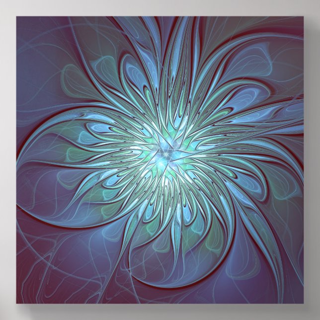 Modern Abstract Trendy Blue Flower Fractal Art Acrylic Photo Tile (Front Set)