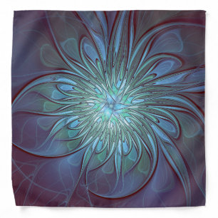 Modern Abstract Trendy Blue Flower Fractal Art Bandana