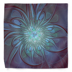 Modern Abstract Trendy Blue Flower Fractal Art Bandana