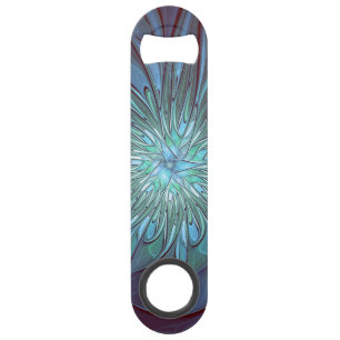 Modern Abstract Trendy Blue Flower Fractal Art Bar Key