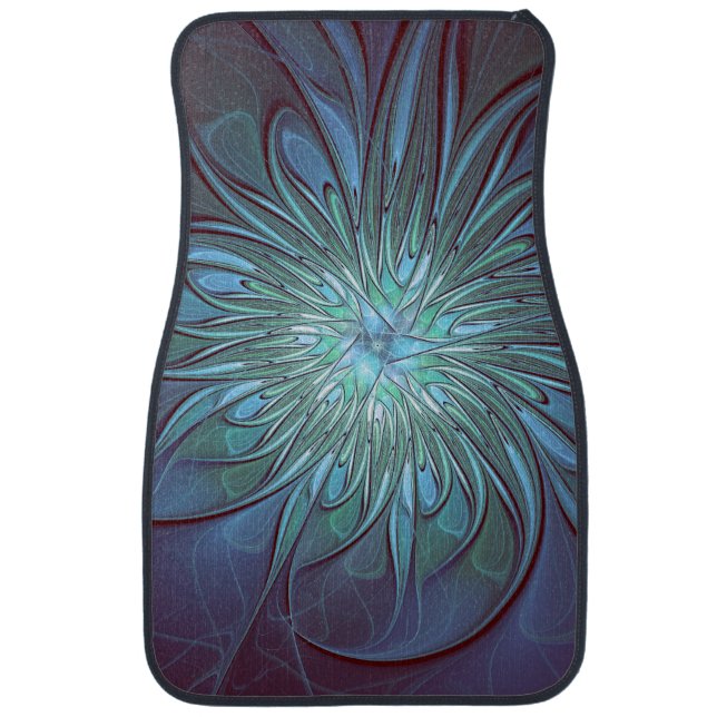Modern Abstract Trendy Blue Flower Fractal Art Car Floor Mat (Front)