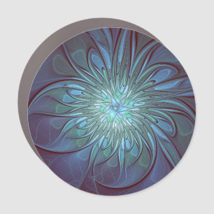 Modern Abstract Trendy Blue Flower Fractal Art Car Magnet