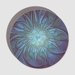 Modern Abstract Trendy Blue Flower Fractal Art Car Magnet