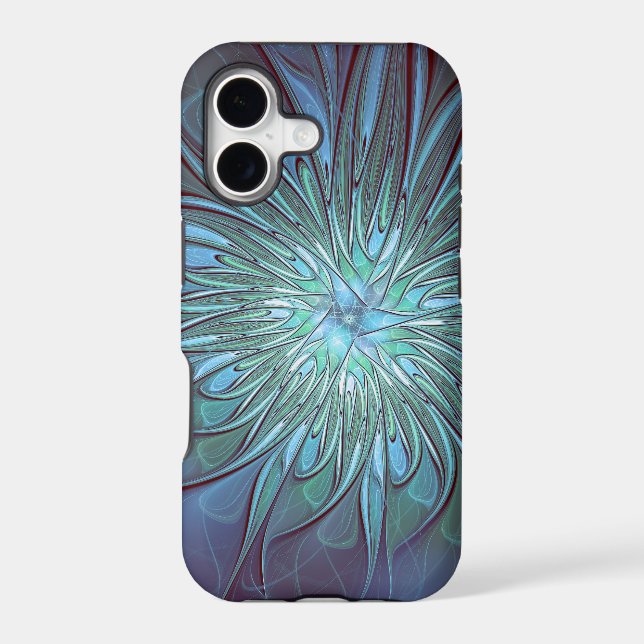 Modern Abstract Trendy Blue Flower Fractal Art Case-Mate iPhone Case (Back)