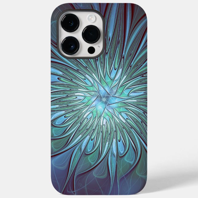 Modern Abstract Trendy Blue Flower Fractal Art Case-Mate iPhone Case (Back)