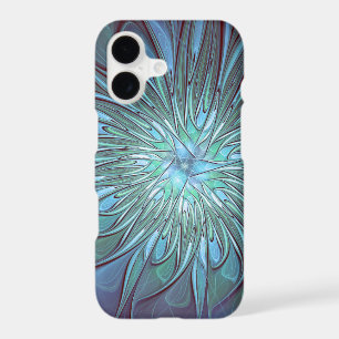 Modern Abstract Trendy Blue Flower Fractal Art iPhone 17 Case