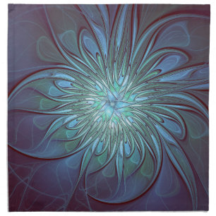 Modern Abstract Trendy Blue Flower Fractal Art Cloth Napkin