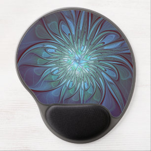 Modern Abstract Trendy Blue Flower Fractal Art Gel Mouse Pad