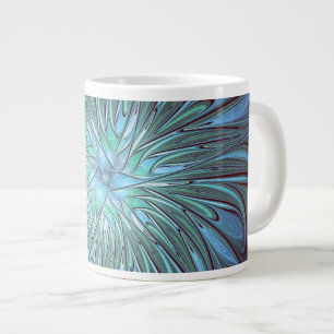 Modern Abstract Trendy Blue Flower Fractal Art Giant Coffee Mug