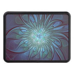 Modern Abstract Trendy Blue Flower Fractal Art Hitch Cover