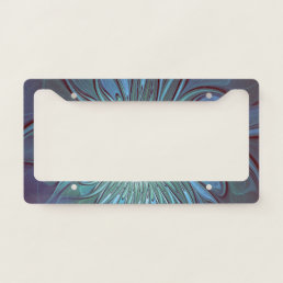 Modern Abstract Trendy Blue Flower Fractal Art License Plate Frame