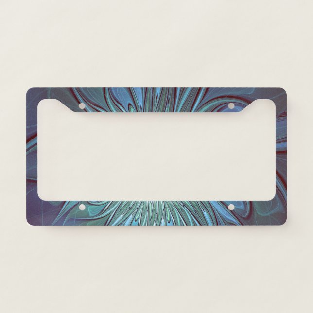 Modern Abstract Trendy Blue Flower Fractal Art License Plate Frame (Front)