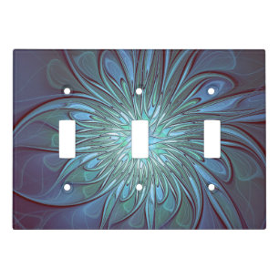Modern Abstract Trendy Blue Flower Fractal Art Light Switch Cover