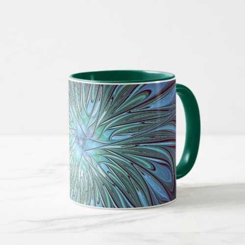 Modern Abstract Trendy Blue Flower Fractal Art Mug