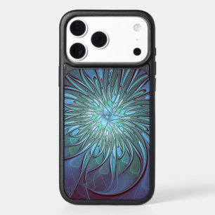 Modern Abstract Trendy Blue Flower Fractal Art iPhone 17 Pro Max Case