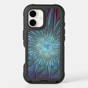 Modern Abstract Trendy Blue Flower Fractal Art iPhone 16 Case