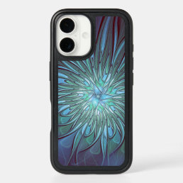 Modern Abstract Trendy Blue Flower Fractal Art iPhone 16 Case