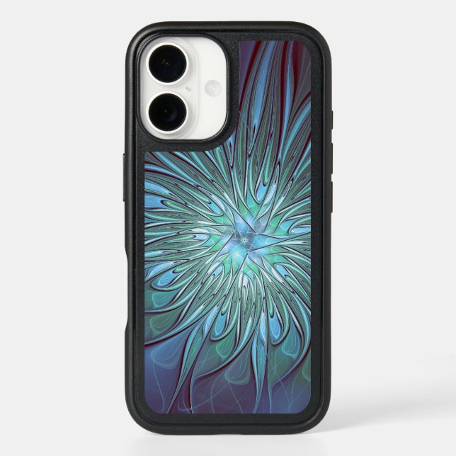 Modern Abstract Trendy Blue Flower Fractal Art Otterbox iPhone Case (Back)