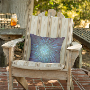 Modern Abstract Trendy Blue Flower Fractal Art Outdoor Pillow