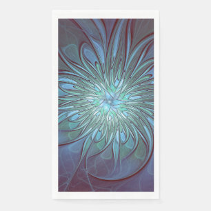 Modern Abstract Trendy Blue Flower Fractal Art Paper Guest Towels