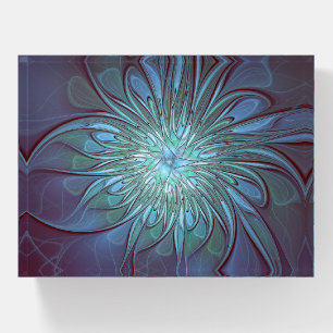 Modern Abstract Trendy Blue Flower Fractal Art Paperweight