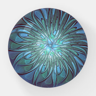 Modern Abstract Trendy Blue Flower Fractal Art Paperweight