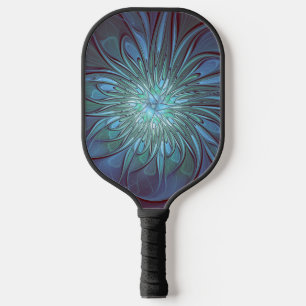 Modern Abstract Trendy Blue Flower Fractal Art Pickleball Paddle