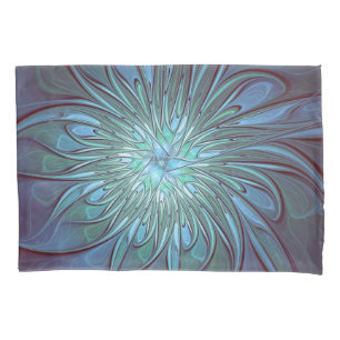 Modern Abstract Trendy Blue Flower Fractal Art Pillow Case
