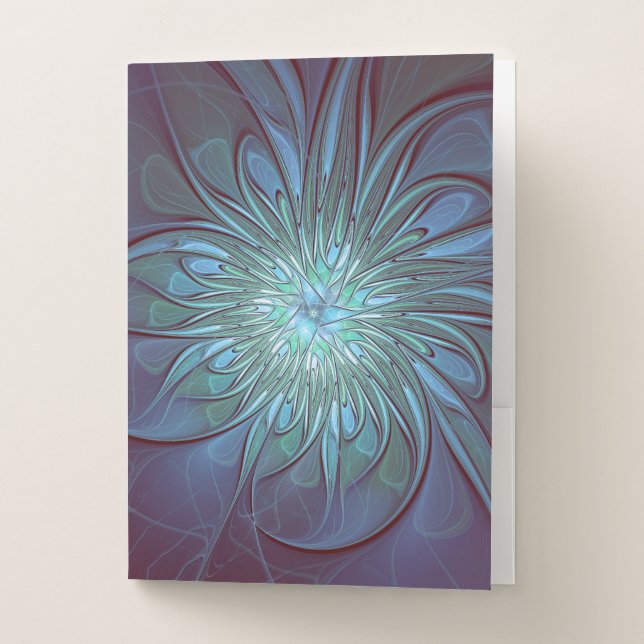 Modern Abstract Trendy Blue Flower Fractal Art Pocket Folder (Front)