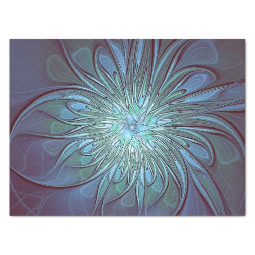 Modern Abstract Trendy Blue Flower Fractal Art Tissue Paper