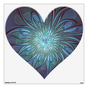 Modern Abstract Trendy Blue Flower Fractal Art Wall Decal
