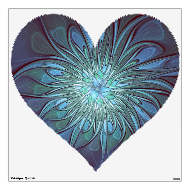 Modern Abstract Trendy Blue Flower Fractal Art Wall Decal (Front)
