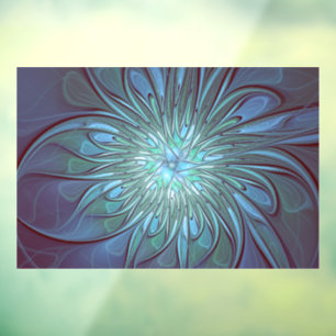 Modern Abstract Trendy Blue Flower Fractal Art Window Cling