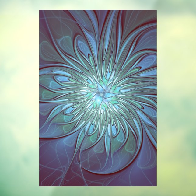 Modern Abstract Trendy Blue Flower Fractal Art Window Cling (Sheet 3)