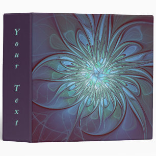 Modern Abstract Trendy Blue Flower Fractal Text 3 Ring Binder