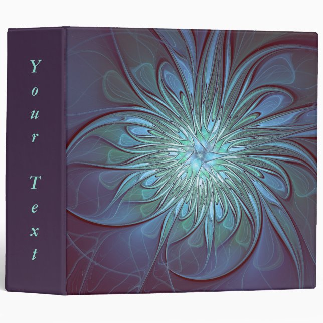 Modern Abstract Trendy Blue Flower Fractal Text 3 Ring Binder (Front/Spine)