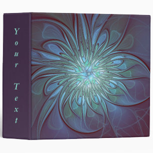 Modern Abstract Trendy Blue Flower Fractal Text 3 Ring Binder