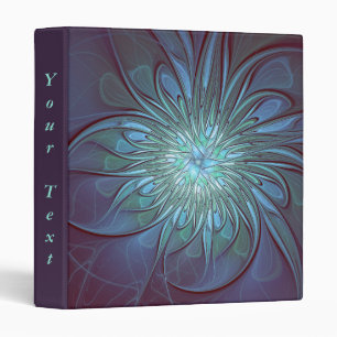 Modern Abstract Trendy Blue Flower Fractal Text 3 Ring Binder