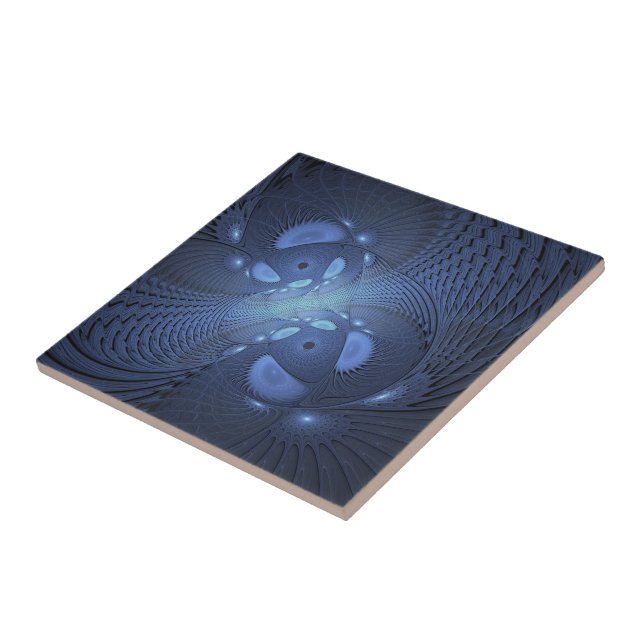 Modern Abstract Trendy Dusk Blue Fractal Art Ceramic Tile (Side)