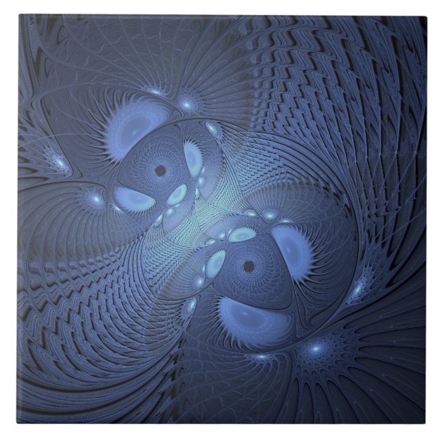 Modern Abstract Trendy Dusk Blue Fractal Art Ceramic Tile (Front)