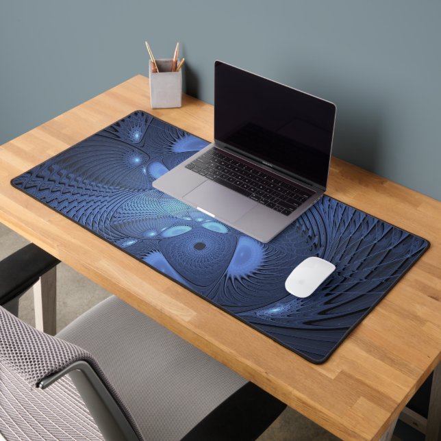 Modern Abstract Trendy Dusk Blue Fractal Art Desk Mat (Office 2)