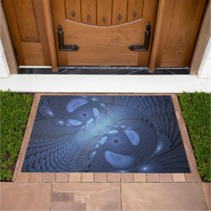Modern Abstract Trendy Dusk Blue Fractal Art Doormat