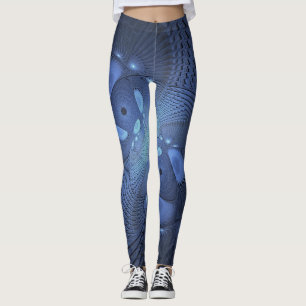 Modern Abstract Trendy Dusk Blue Fractal Art Leggings